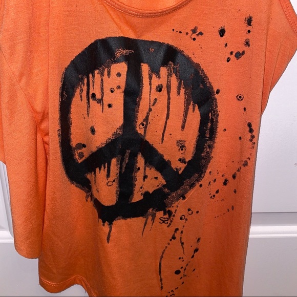 Connection 18 Orange Peace Sign Asymmetrical Top - Picture 2 of 5